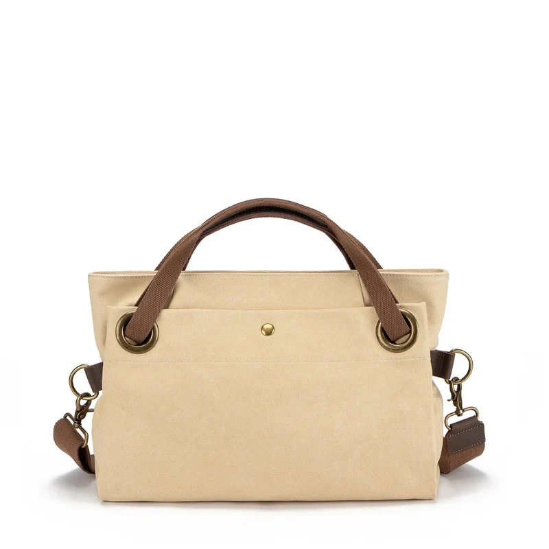 Sac porté épaule en cuir et toile TOBAGO M Beige