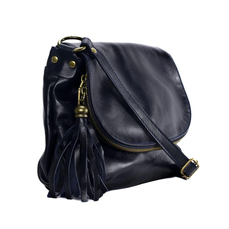 Sac bandoulière en cuir lisse 72 HEURES Bleu marine