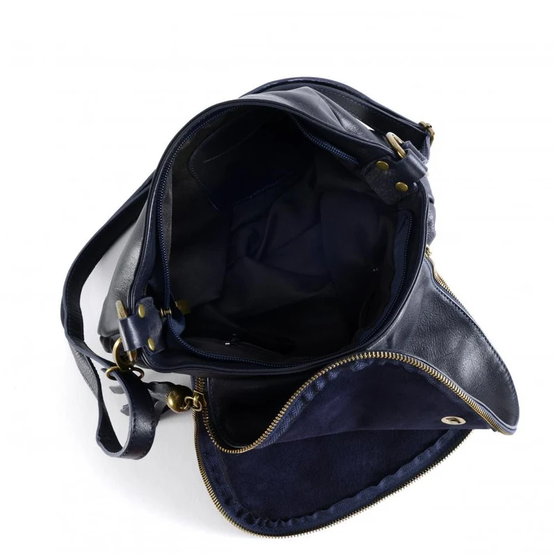 Sac bandoulière en cuir lisse 72 HEURES Bleu marine