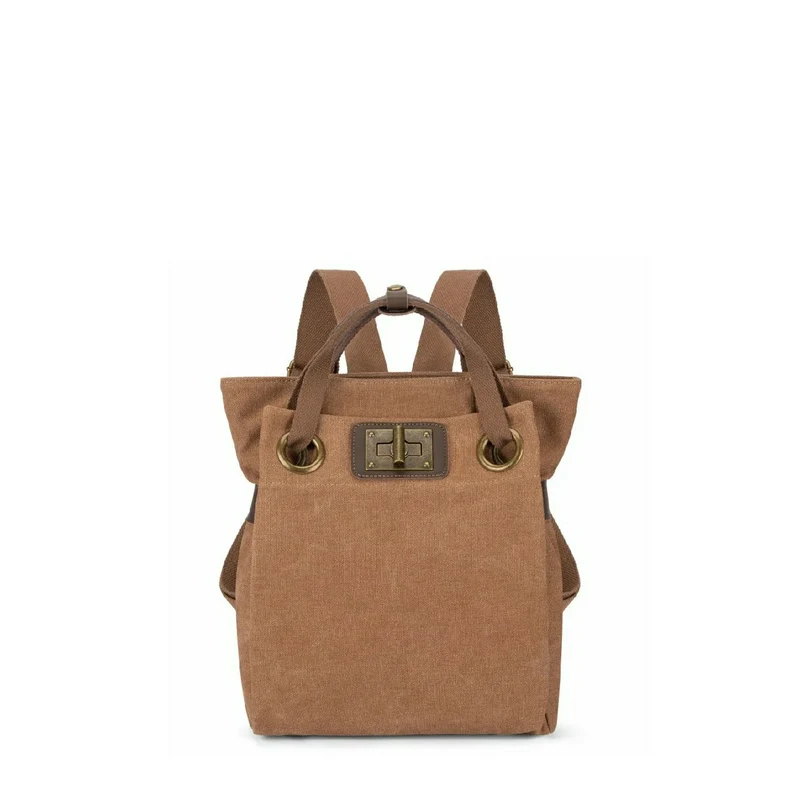 Sac à dos en toile et cuir TRINITE S Marron camel foncé