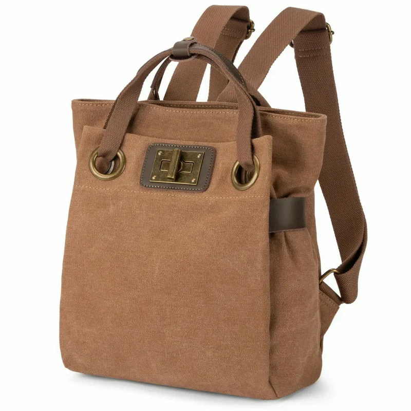Sac à dos en toile et cuir TRINITE S Marron camel foncé