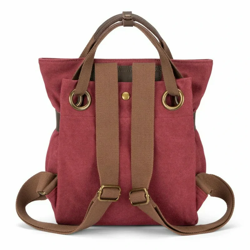 Sac à dos en toile et cuir TRINITE S Rouge bordeaux