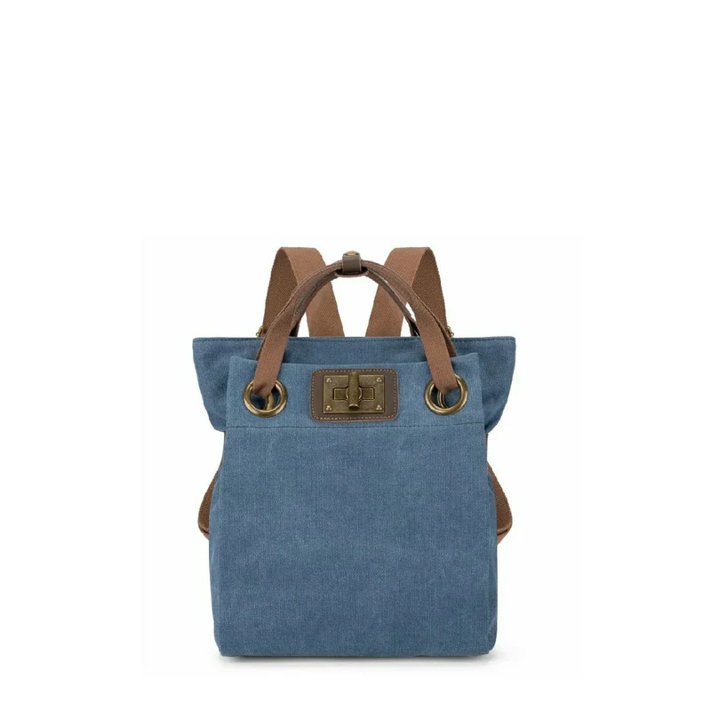 Sac à dos en toile et cuir TRINITE S Bleu denim