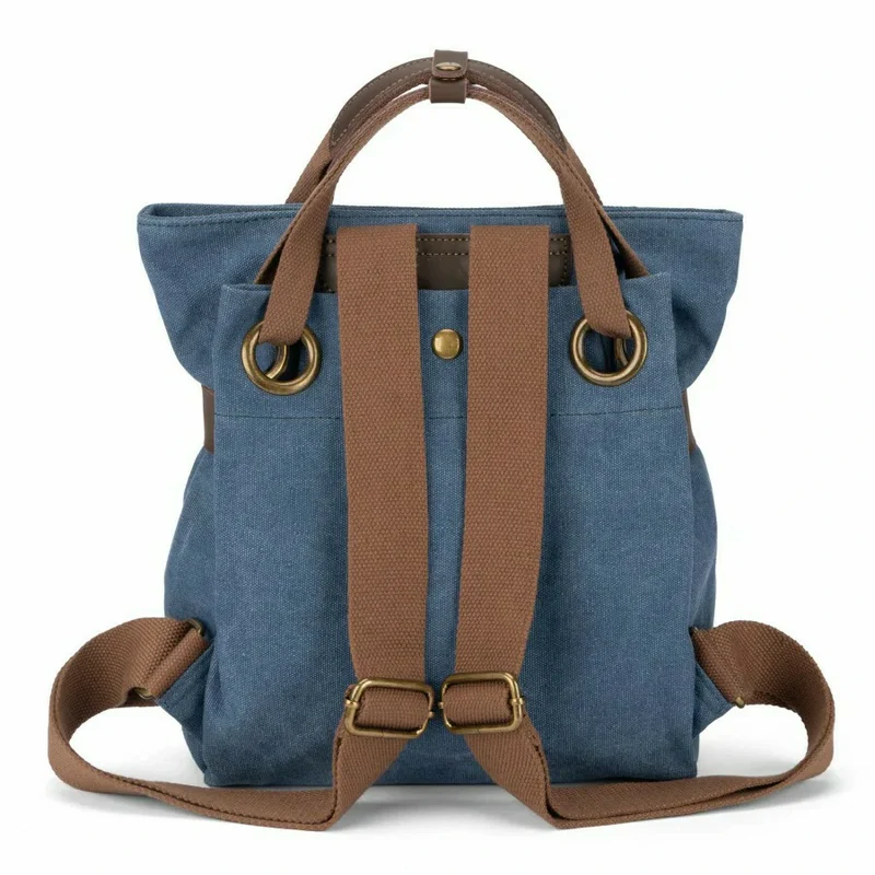 Sac à dos en toile et cuir TRINITE S Bleu denim