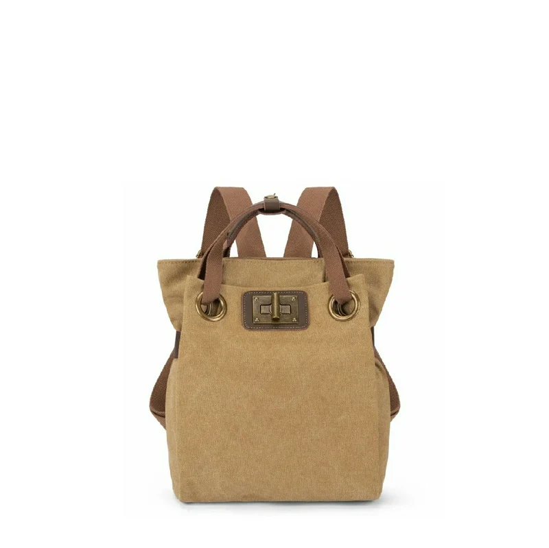 Sac à dos en toile et cuir TRINITE S Beige foncé