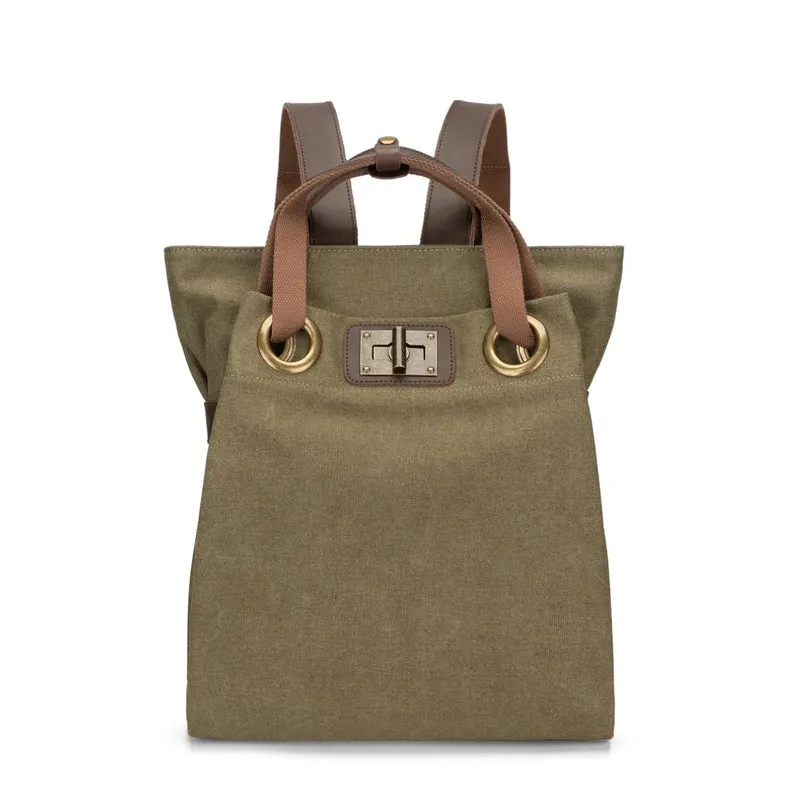 Sac à dos en toile et cuir TRINITE L Vert olive