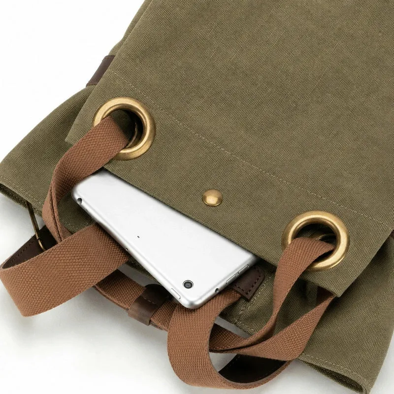 Sac à dos en toile et cuir TRINITE L Vert olive