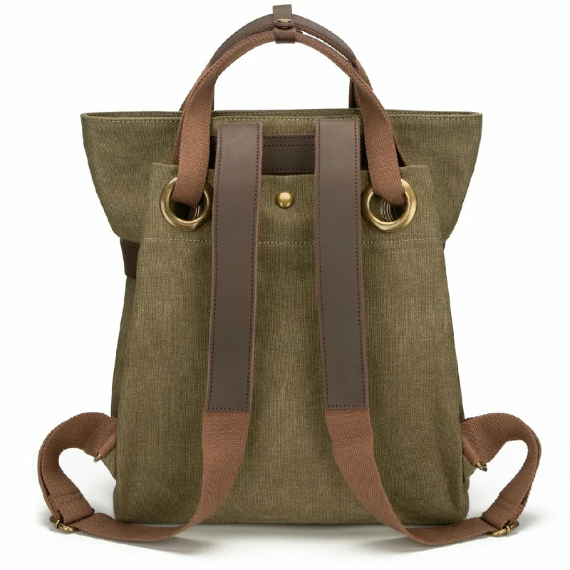 Sac à dos en toile et cuir TRINITE L Vert olive