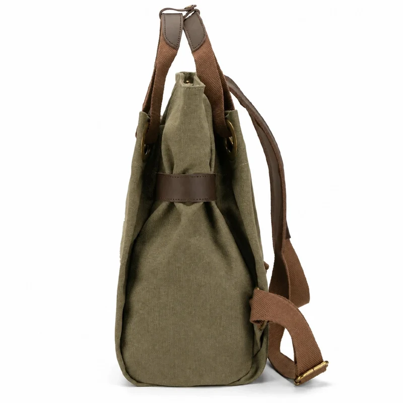 Sac à dos en toile et cuir TRINITE L Vert olive