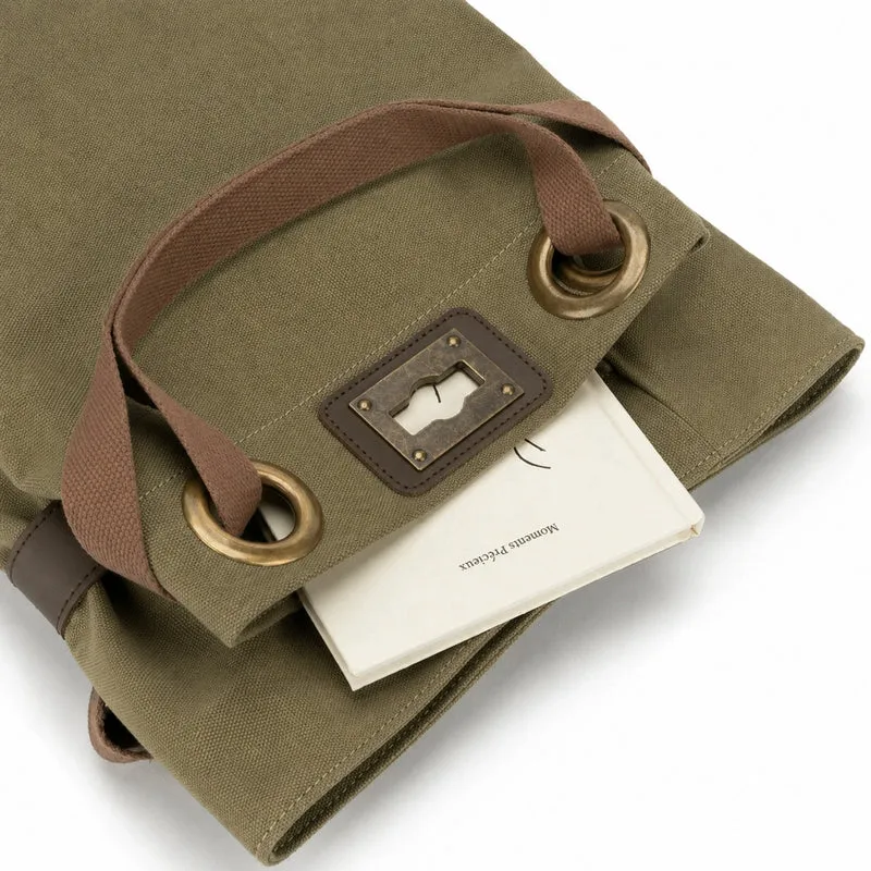 Sac à dos en toile et cuir TRINITE L Vert olive