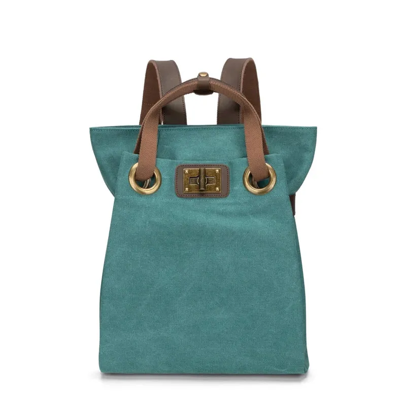 Sac à dos en toile et cuir TRINITE L Vert canard