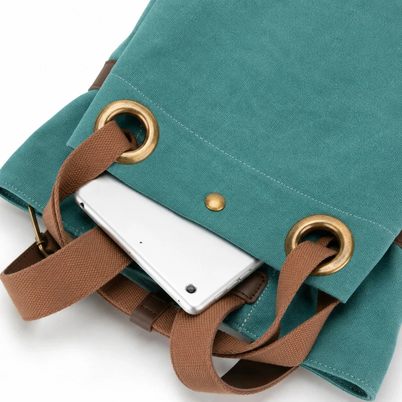 Sac à dos en toile et cuir TRINITE L Vert canard