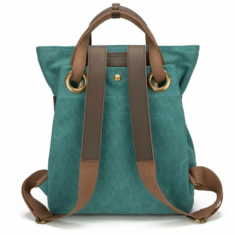 Sac à dos en toile et cuir TRINITE L Vert canard
