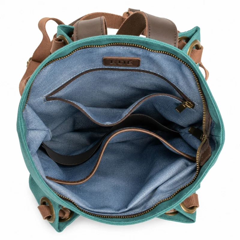 Sac à dos en toile et cuir TRINITE L Vert canard