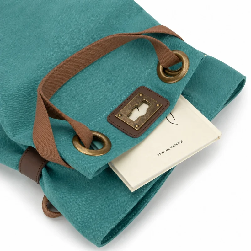 Sac à dos en toile et cuir TRINITE L Vert canard