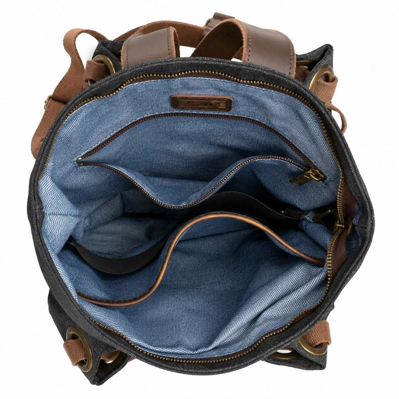 Sac à dos en toile et cuir TRINITE L Noir