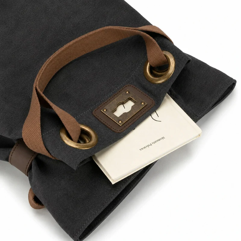 Sac à dos en toile et cuir TRINITE L Noir