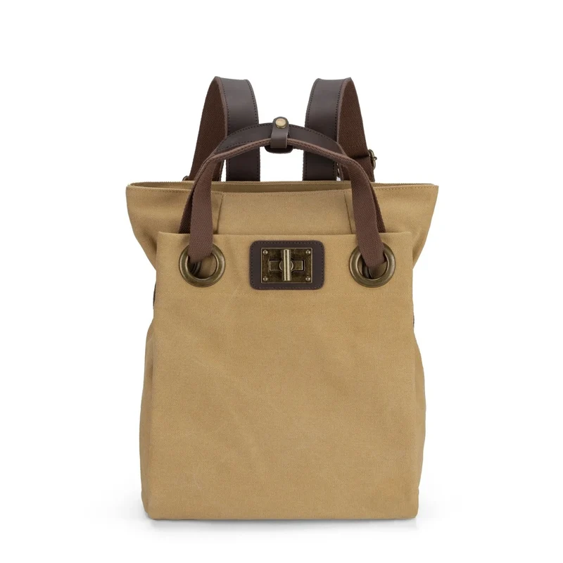 Sac à dos en toile et cuir TRINITE L Beige foncé