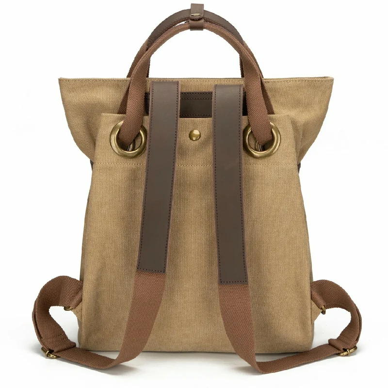 Sac à dos en toile et cuir TRINITE L Beige foncé