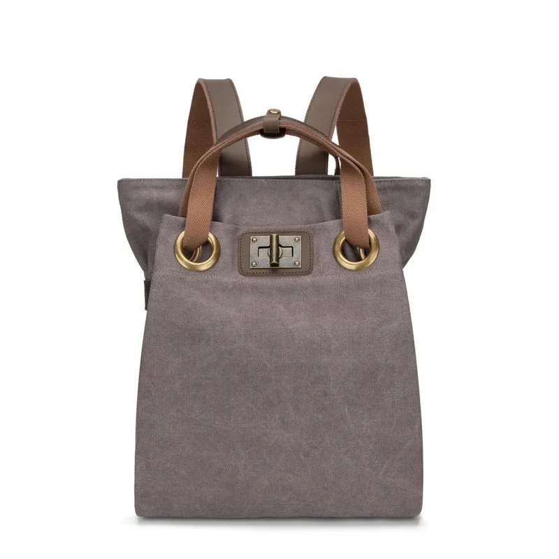 Sac à dos en toile et cuir TRINITE L Gris taupé