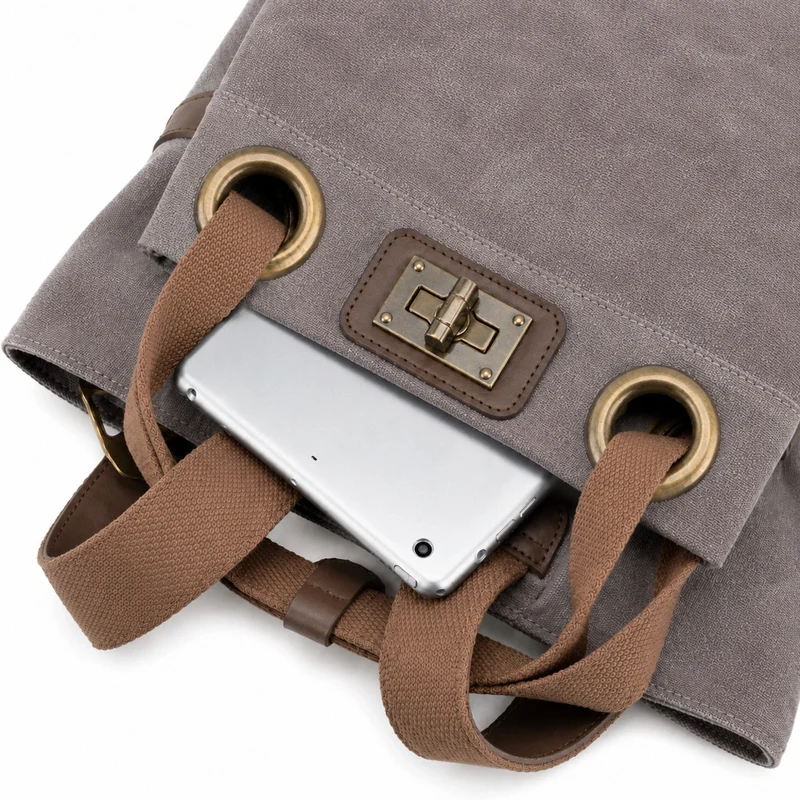 Sac à dos en toile et cuir TRINITE L Gris taupé