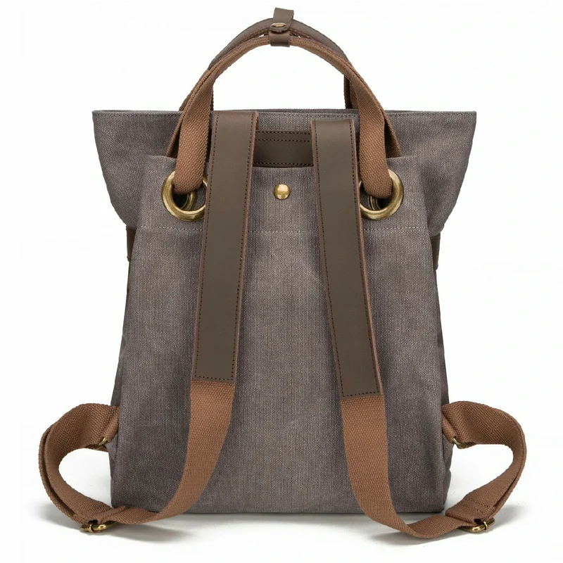 Sac à dos en toile et cuir TRINITE L Gris taupé