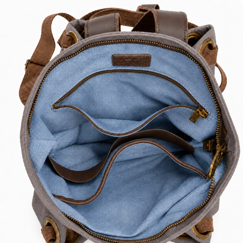 Sac à dos en toile et cuir TRINITE L Gris taupé