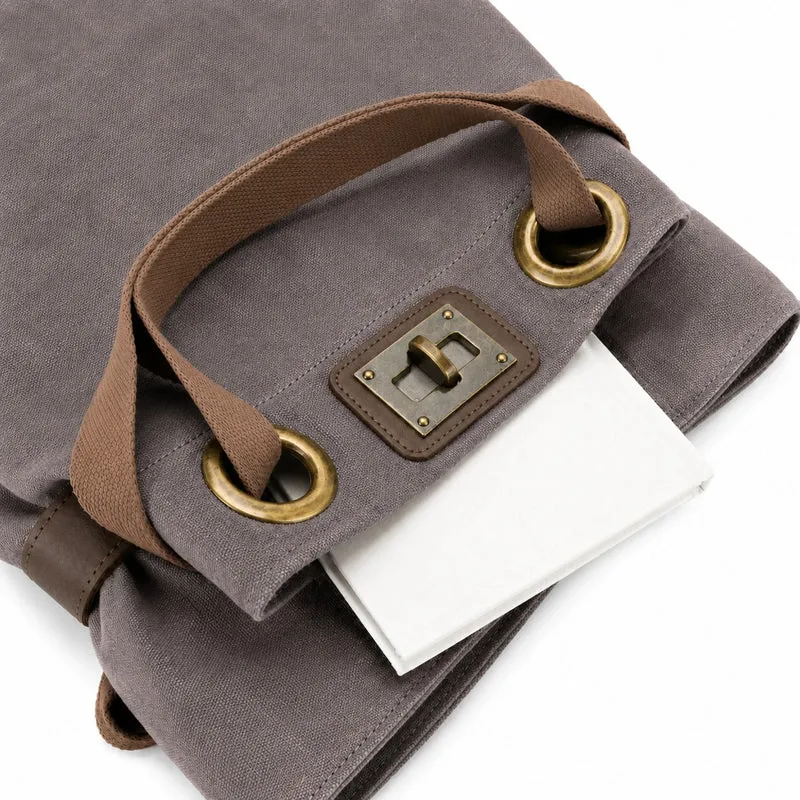 Sac à dos en toile et cuir TRINITE L Gris taupé