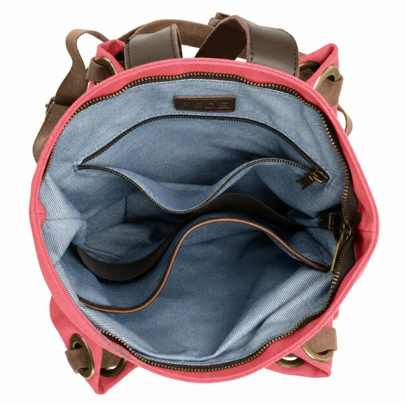 Sac à dos en toile et cuir TRINITE L Rose framboise