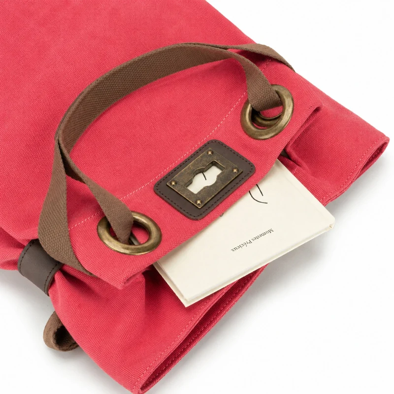 Sac à dos en toile et cuir TRINITE L Rose framboise