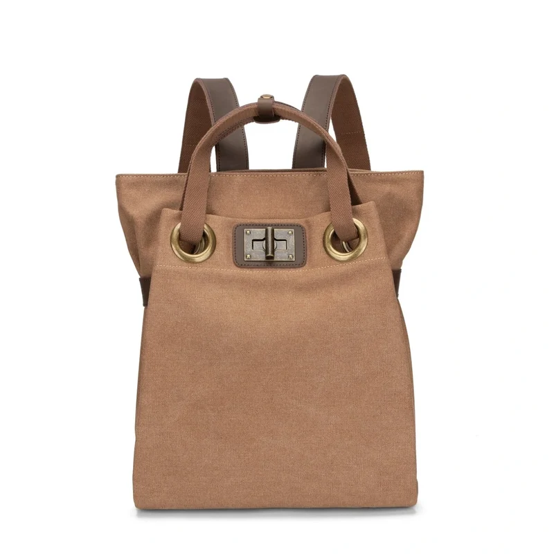 Sac à dos en toile et cuir TRINITE L Marron camel foncé