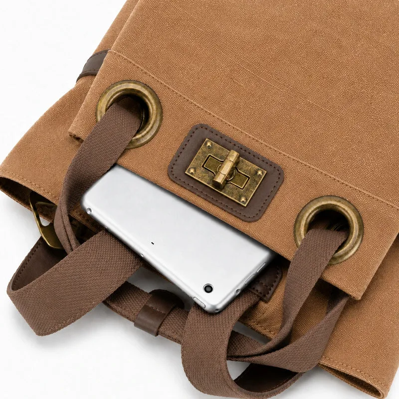 Sac à dos en toile et cuir TRINITE L Marron camel foncé