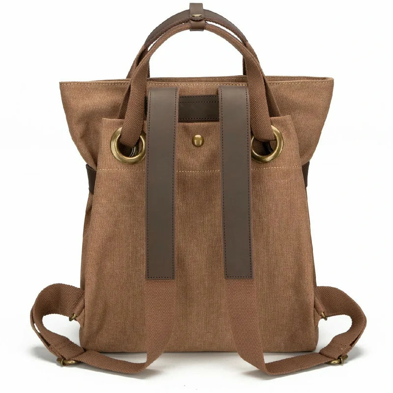 Sac à dos en toile et cuir TRINITE L Marron camel foncé