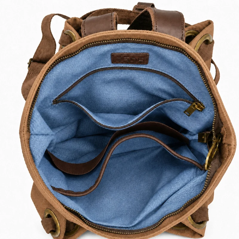 Sac à dos en toile et cuir TRINITE L Marron camel foncé