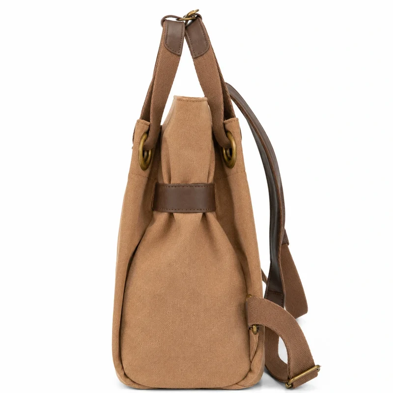 Sac à dos en toile et cuir TRINITE L Marron camel foncé