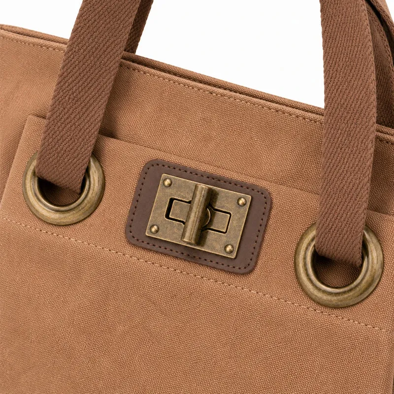 Sac à dos en toile et cuir TRINITE L Marron camel foncé