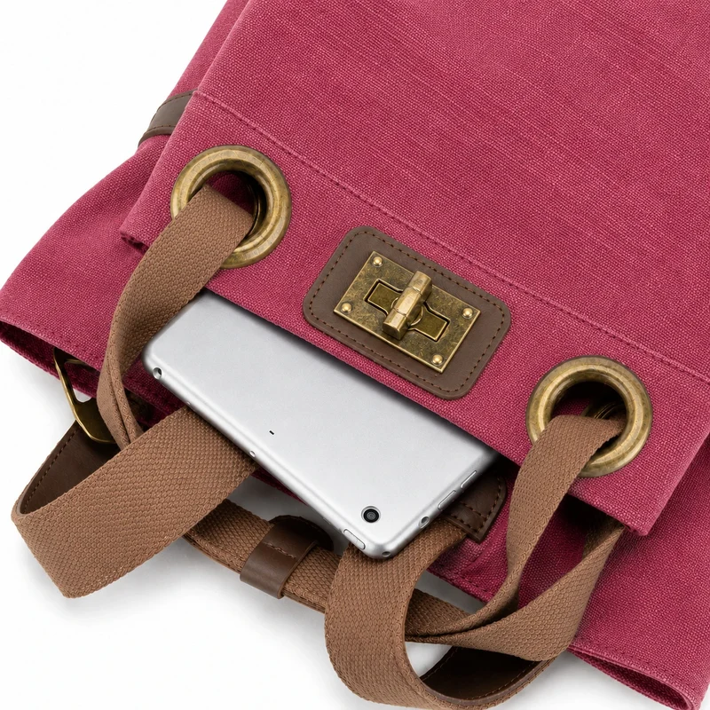 Sac à dos en toile et cuir TRINITE L Rouge bordeaux
