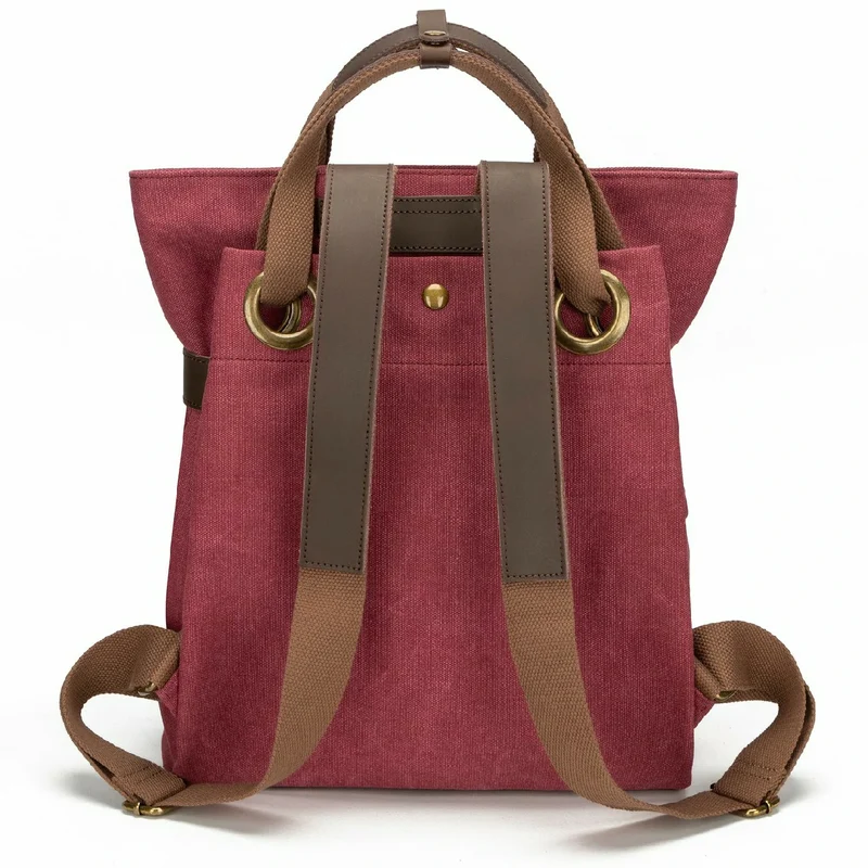 Sac à dos en toile et cuir TRINITE L Rouge bordeaux