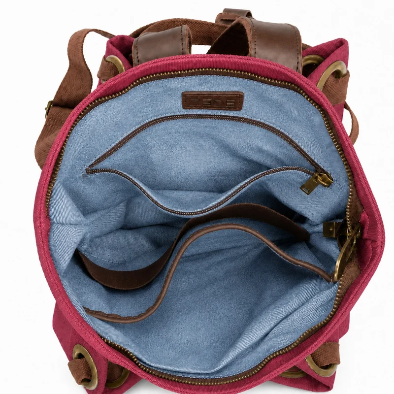 Sac à dos en toile et cuir TRINITE L Rouge bordeaux