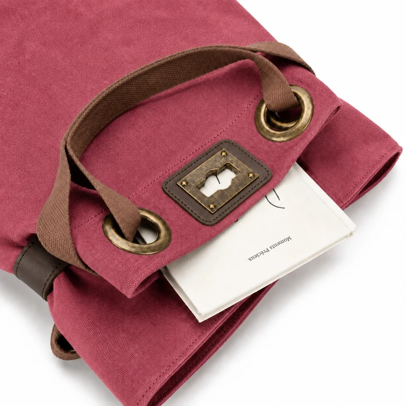 Sac à dos en toile et cuir TRINITE L Rouge bordeaux