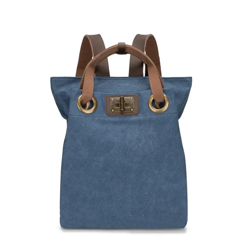 Sac à dos en toile et cuir TRINITE L Bleu denim