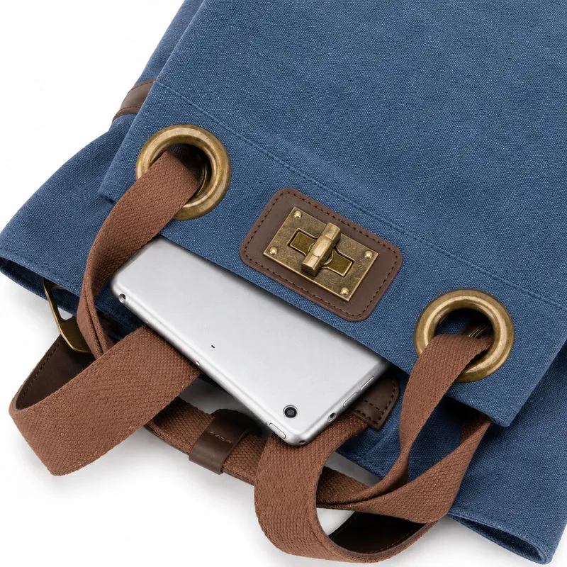 Sac à dos en toile et cuir TRINITE L Bleu denim