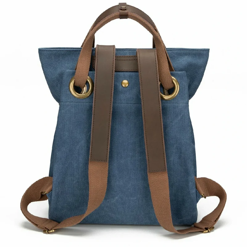 Sac à dos en toile et cuir TRINITE L Bleu denim