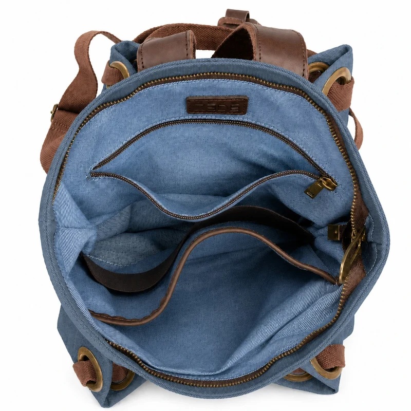 Sac à dos en toile et cuir TRINITE L Bleu denim