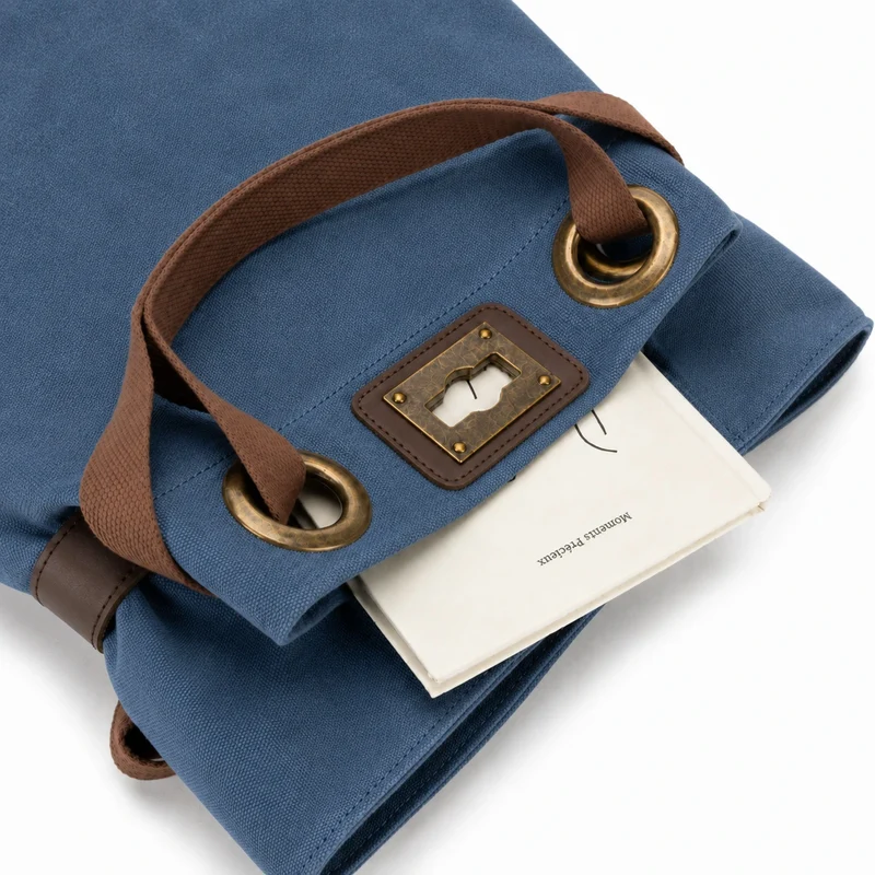 Sac à dos en toile et cuir TRINITE L Bleu denim