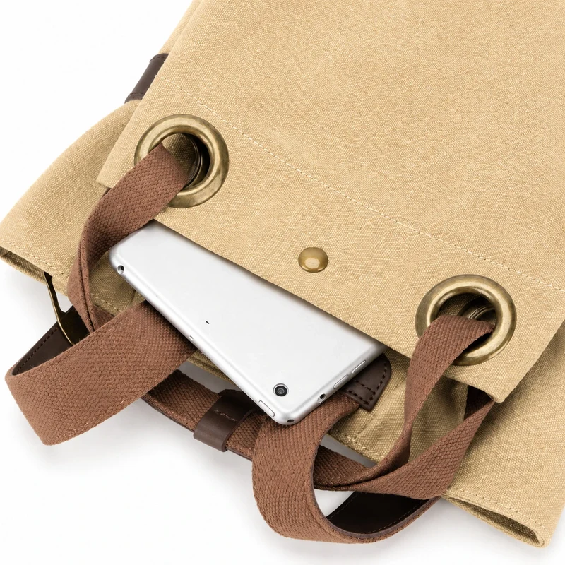 Sac à dos en toile et cuir TRINITE L Beige