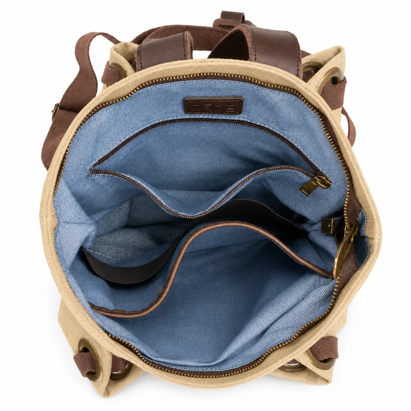 Sac à dos en toile et cuir TRINITE L Beige