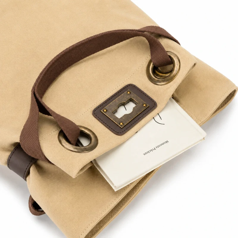 Sac à dos en toile et cuir TRINITE L Beige