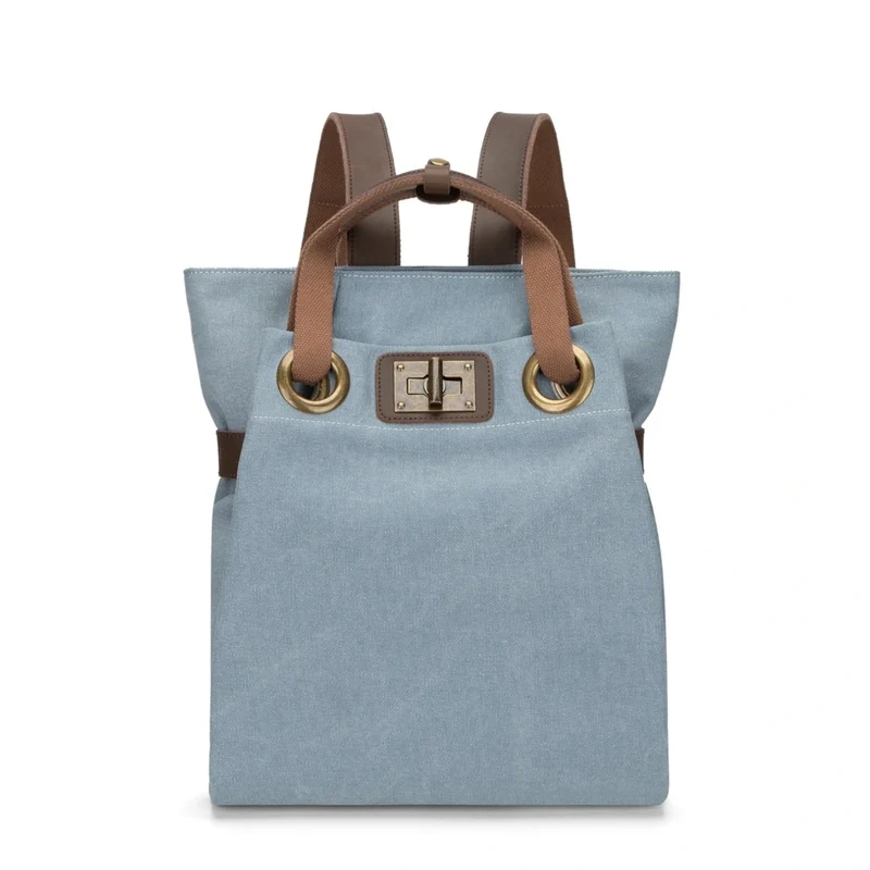 Sac à dos en toile et cuir TRINITE L Bleu gris