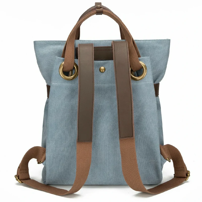 Sac à dos en toile et cuir TRINITE L Bleu gris